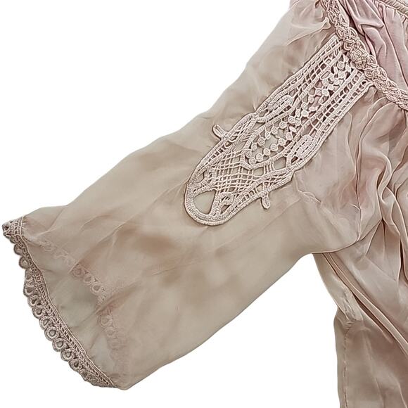 Ali Miles Womens Sz M Pink Lace Fairy Feminine Flowy Beach Peplum Ruffle Top - Picture 2 of 12